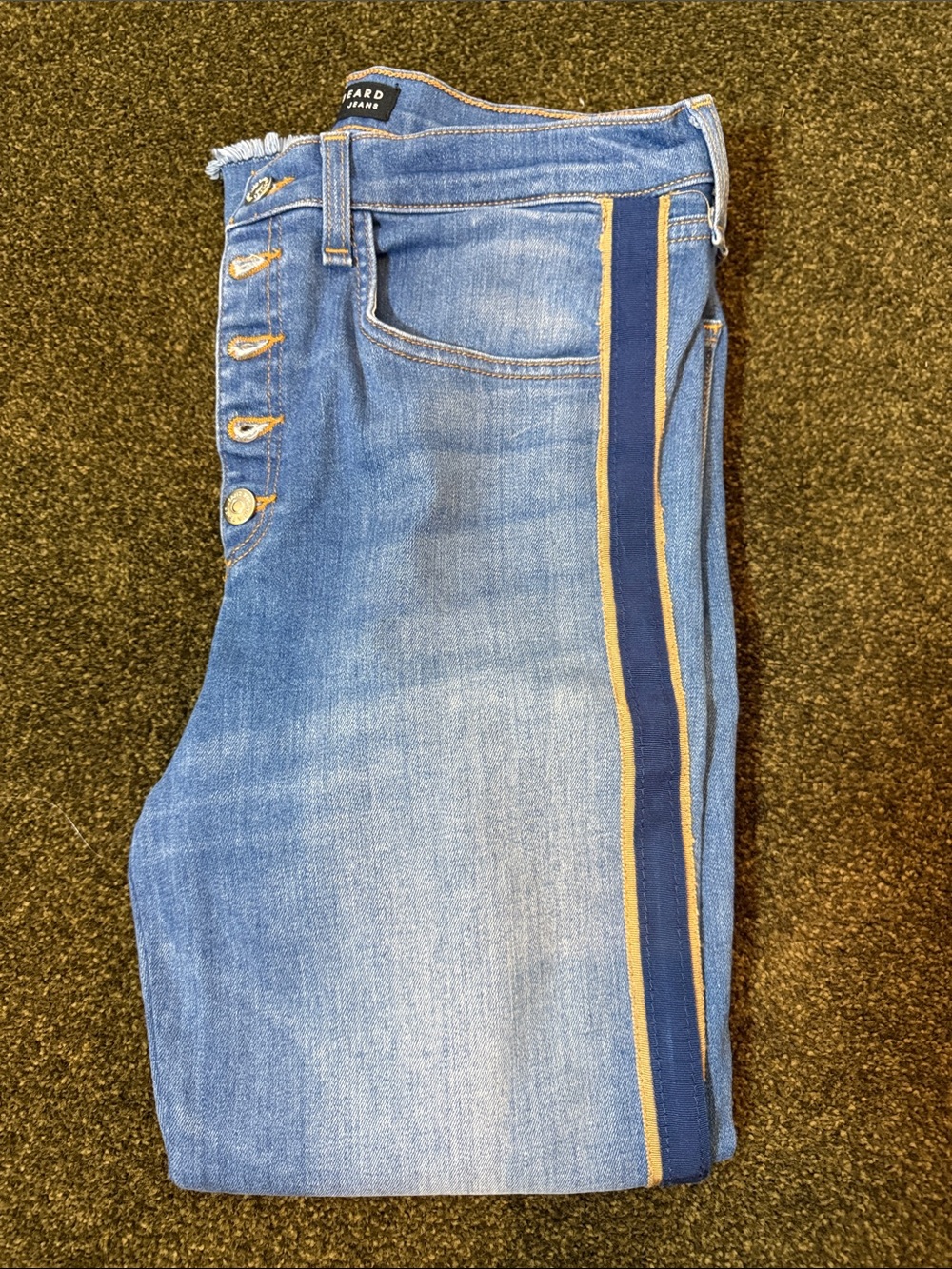 Veronica Beard Light Blue Jeans with Navy and Gold Side Stripe
